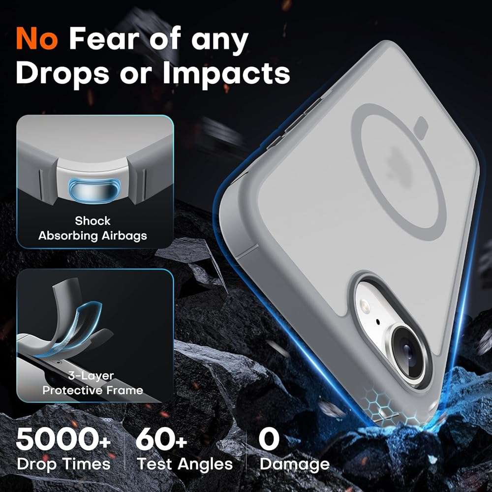 TOCOL for iPhone 17e Case, Compatible with Magsafe, Military Drop Protection, Slim Translucent Matte Shockproof for iPhone 17 e Case 6.1 inch (Grey) - Image 4