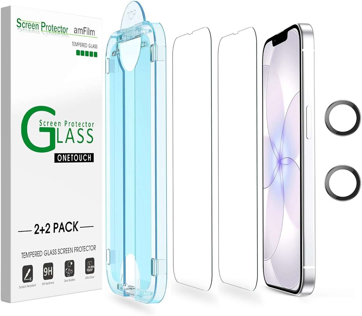amFilm Auto-Alignment OneTouch for iPhone 17e [6.1''] Screen Protector + Camera Lens Protector, Tempered Glass, 30 Seconds Installation, Bubble Free, Case Friendly, Anti-Scratch 2 Pack - Image 1