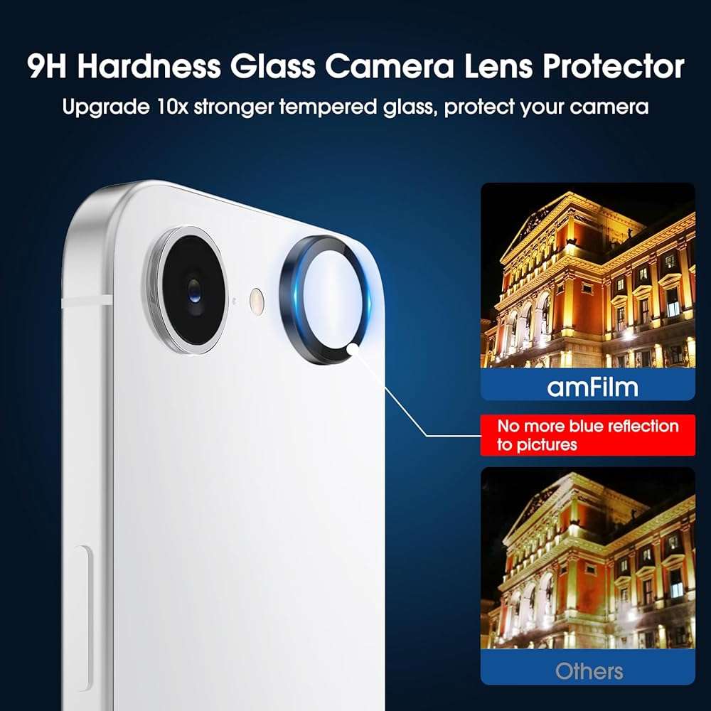 amFilm Auto-Alignment OneTouch for iPhone 17e [6.1''] Screen Protector + Camera Lens Protector, Tempered Glass, 30 Seconds Installation, Bubble Free, Case Friendly, Anti-Scratch 2 Pack - Image 7