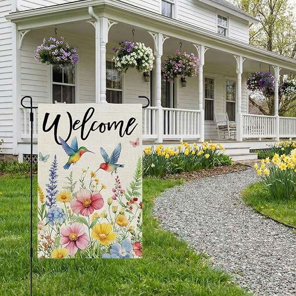 CROWNED BEAUTY Spring Garden Flag Floral Hummingbirds 12x18 Inch Double Sided Small Seasonal Holiday Decoration for Outdoor Lawn Yard - Image 2