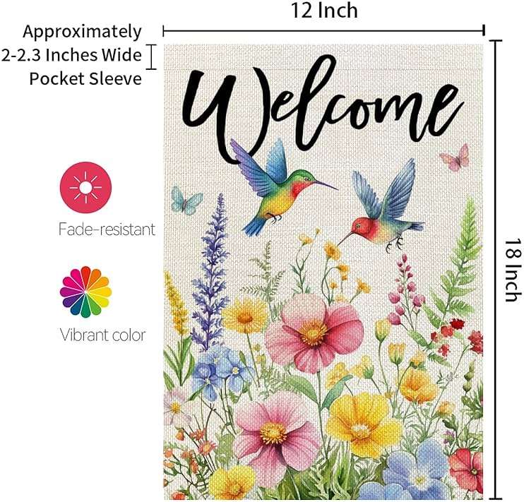 CROWNED BEAUTY Spring Garden Flag Floral Hummingbirds 12x18 Inch Double Sided Small Seasonal Holiday Decoration for Outdoor Lawn Yard - Image 3