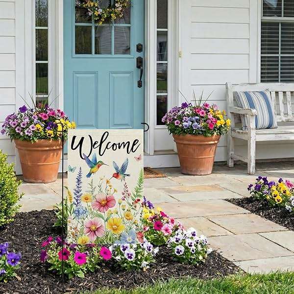 CROWNED BEAUTY Spring Garden Flag Floral Hummingbirds 12x18 Inch Double Sided Small Seasonal Holiday Decoration for Outdoor Lawn Yard - Image 4