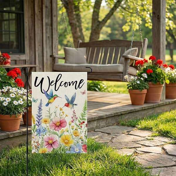 CROWNED BEAUTY Spring Garden Flag Floral Hummingbirds 12x18 Inch Double Sided Small Seasonal Holiday Decoration for Outdoor Lawn Yard - Image 5