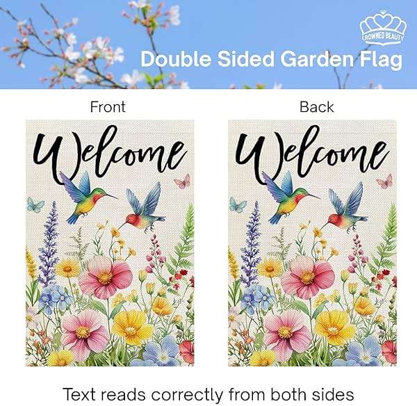 CROWNED BEAUTY Spring Garden Flag Floral Hummingbirds 12x18 Inch Double Sided Small Seasonal Holiday Decoration for Outdoor Lawn Yard - Image 6