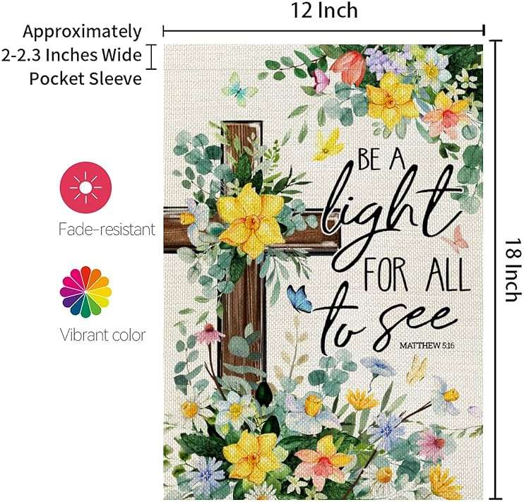 CROWNED BEAUTY Spring Garden Flag Floral Cross 12x18 Inch Double Sided Small Seasonal Holiday Religious Decoration for Outdoor Lawn Yard - Image 3