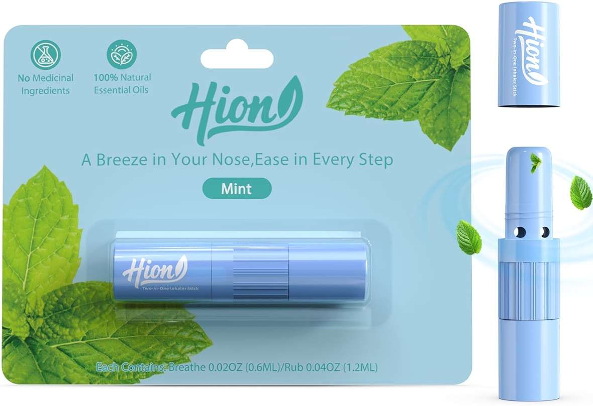 Hion Nausea Relief Inhaler 100% Natural Essential Oil,Dual-Use for Motion Sickness,Morning Sickness,Sea Sickness and Stress with Fast-Acting Relief,Mint,1 Pcs - Image 1