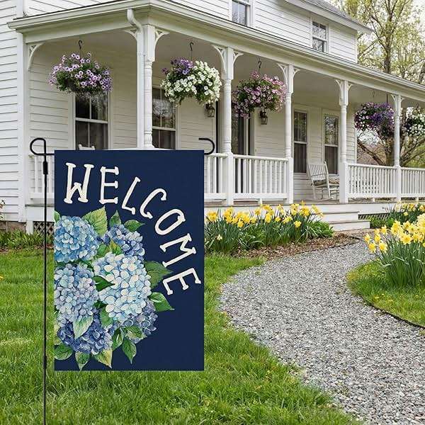 CROWNED BEAUTY Spring Garden Flag Hydrangea Welcome 12x18 Inch Double Sided Small Floral Seasonal Holiday Decoration for Outdoor Lawn Yard - Image 2