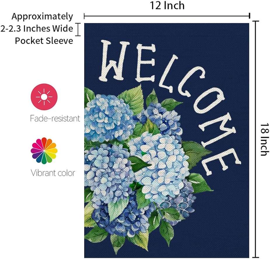 CROWNED BEAUTY Spring Garden Flag Hydrangea Welcome 12x18 Inch Double Sided Small Floral Seasonal Holiday Decoration for Outdoor Lawn Yard - Image 3