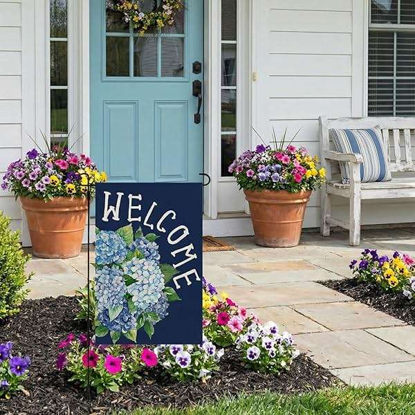 CROWNED BEAUTY Spring Garden Flag Hydrangea Welcome 12x18 Inch Double Sided Small Floral Seasonal Holiday Decoration for Outdoor Lawn Yard - Image 4