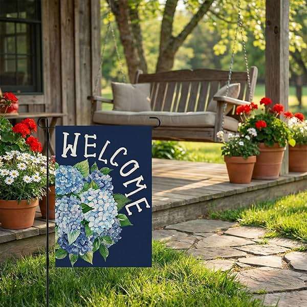 CROWNED BEAUTY Spring Garden Flag Hydrangea Welcome 12x18 Inch Double Sided Small Floral Seasonal Holiday Decoration for Outdoor Lawn Yard - Image 5