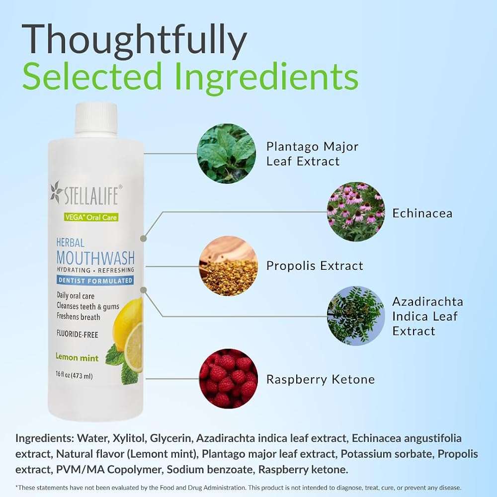 StellaLife Wellness Herbal Mouthwash – Natural Hydrading Alcohol-Free Oral Solution for Halitosis/Bad Breath Relief (Not VEGA Rinse) Lemon Mint - Image 5