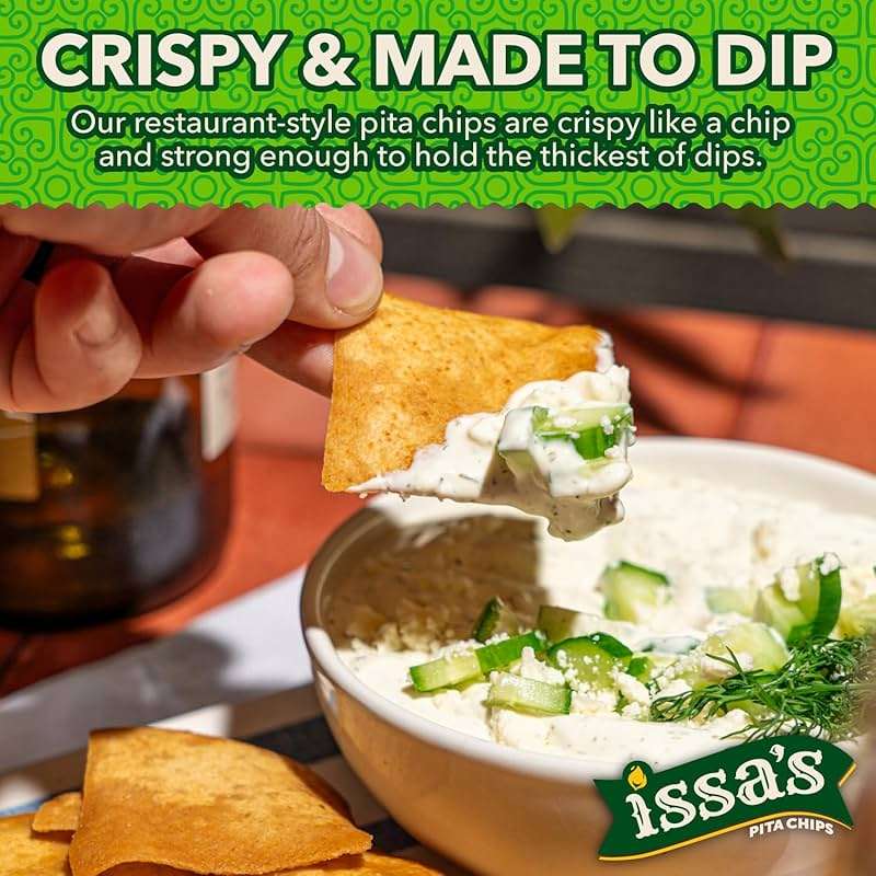 Issa's Restaurant Style Hint of Lime Pita Dips | Authentic Lebanese Pita Chip Recipe | Thin and Crispy Dippable Pita Chips Made with Locally Sourced Ingredients | 4-Pack of 10oz Chip Bags - Image 3