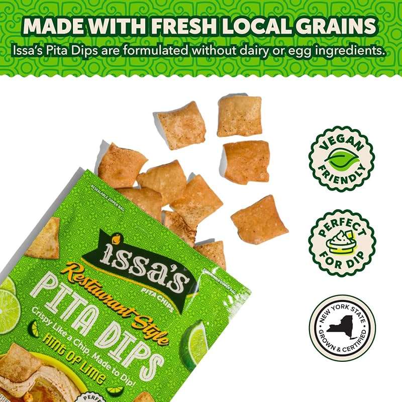 Issa's Restaurant Style Hint of Lime Pita Dips | Authentic Lebanese Pita Chip Recipe | Thin and Crispy Dippable Pita Chips Made with Locally Sourced Ingredients | 4-Pack of 10oz Chip Bags - Image 4