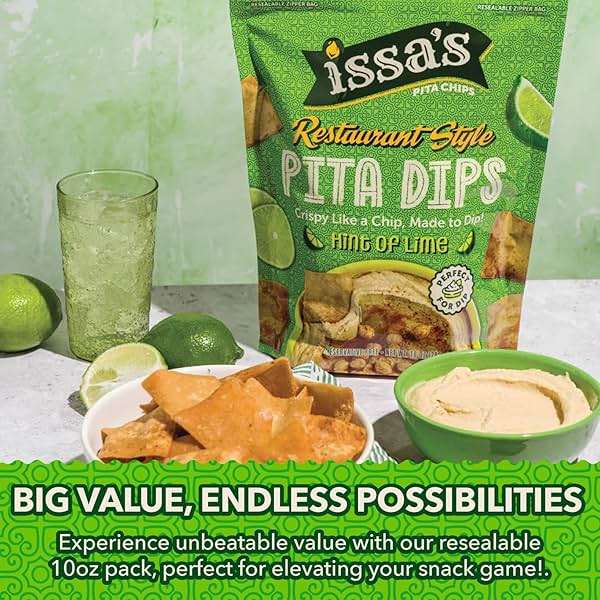 Issa's Restaurant Style Hint of Lime Pita Dips | Authentic Lebanese Pita Chip Recipe | Thin and Crispy Dippable Pita Chips Made with Locally Sourced Ingredients | 4-Pack of 10oz Chip Bags - Image 5