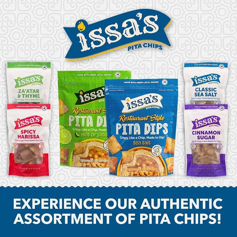 Issa's Restaurant Style Hint of Lime Pita Dips | Authentic Lebanese Pita Chip Recipe | Thin and Crispy Dippable Pita Chips Made with Locally Sourced Ingredients | 4-Pack of 10oz Chip Bags - Image 7