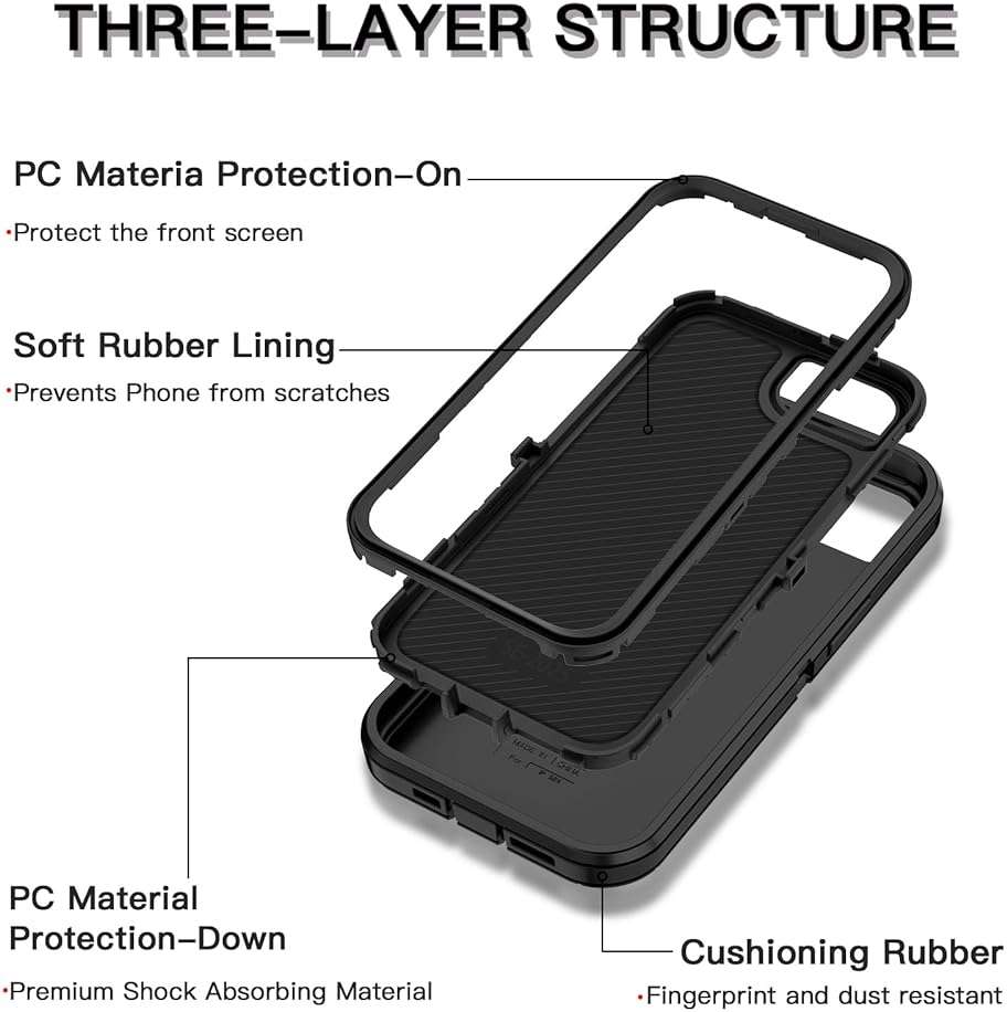 Casenplaza for iPhone 17e Case,iPhone 16e Case Heavy Duty Shockproof Dropproof 3-Layer Full Body Protection [Without Screen Protector] Tough Cover for Apple iPhone 17e/16e 6.1",Black - Image 2