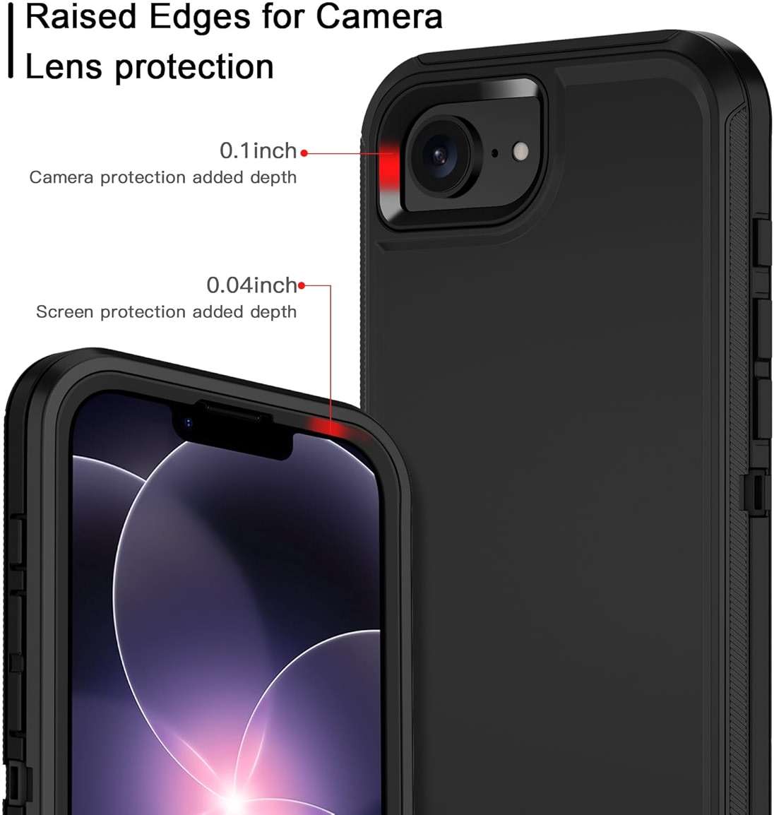Casenplaza for iPhone 17e Case,iPhone 16e Case Heavy Duty Shockproof Dropproof 3-Layer Full Body Protection [Without Screen Protector] Tough Cover for Apple iPhone 17e/16e 6.1",Black - Image 3