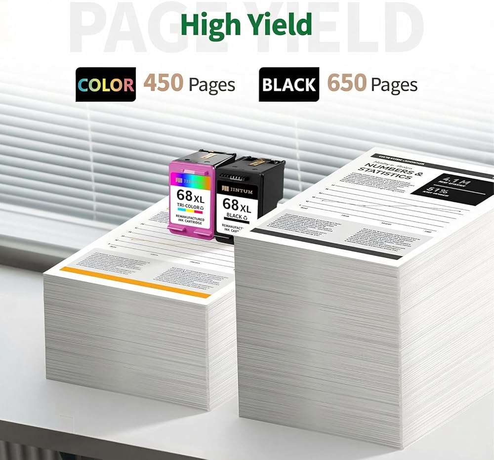 JINTUM 68XL 68 Ink Cartridge Compatible with HP 68 68XL 68e Ink Cartridges Black/Color Combo Pack Replacement for Envy 6155e 6100e 6152e 6500e 6552e 6555e 6558e Printer（1 Black 1 Tri-Color - Image 3