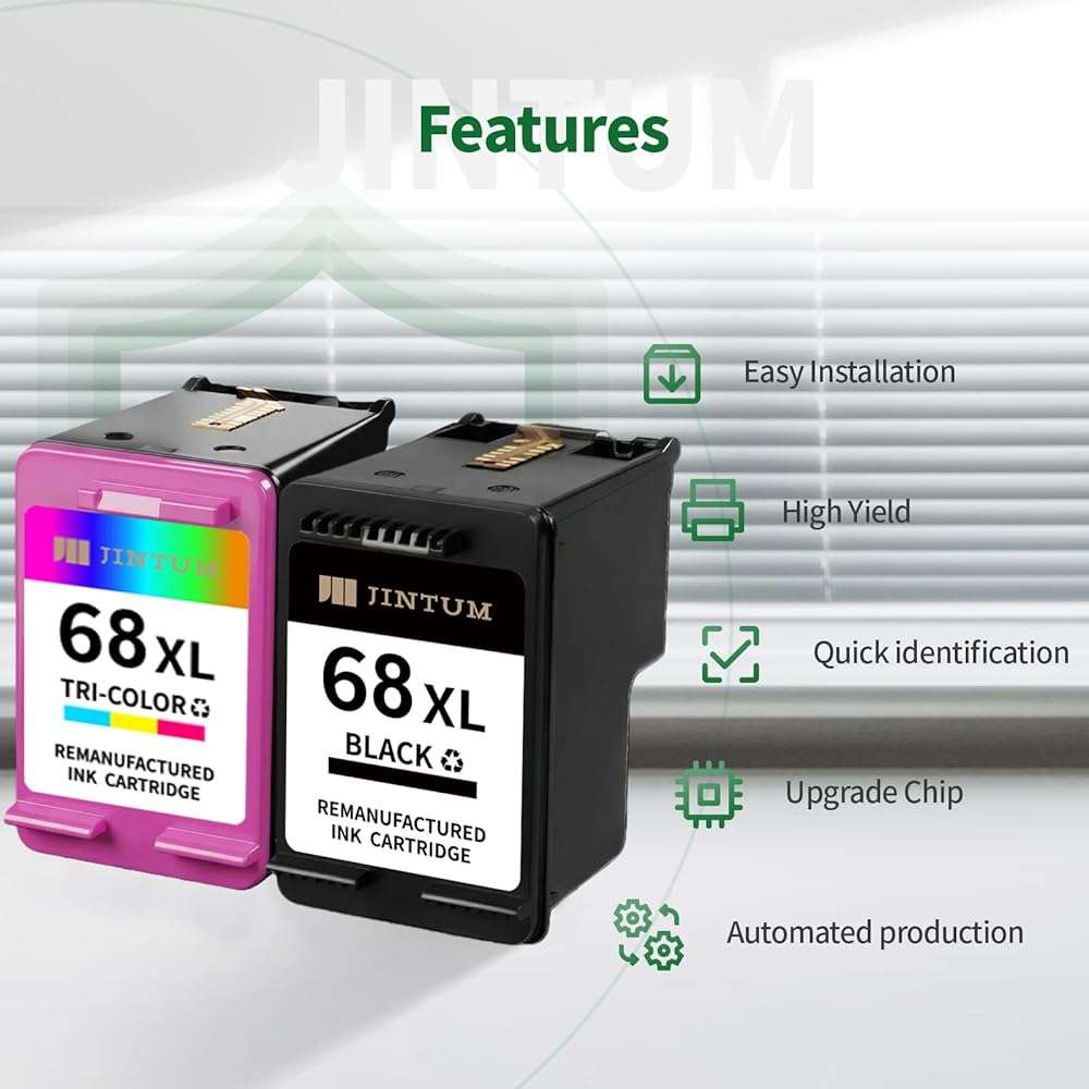 JINTUM 68XL 68 Ink Cartridge Compatible with HP 68 68XL 68e Ink Cartridges Black/Color Combo Pack Replacement for Envy 6155e 6100e 6152e 6500e 6552e 6555e 6558e Printer（1 Black 1 Tri-Color - Image 5