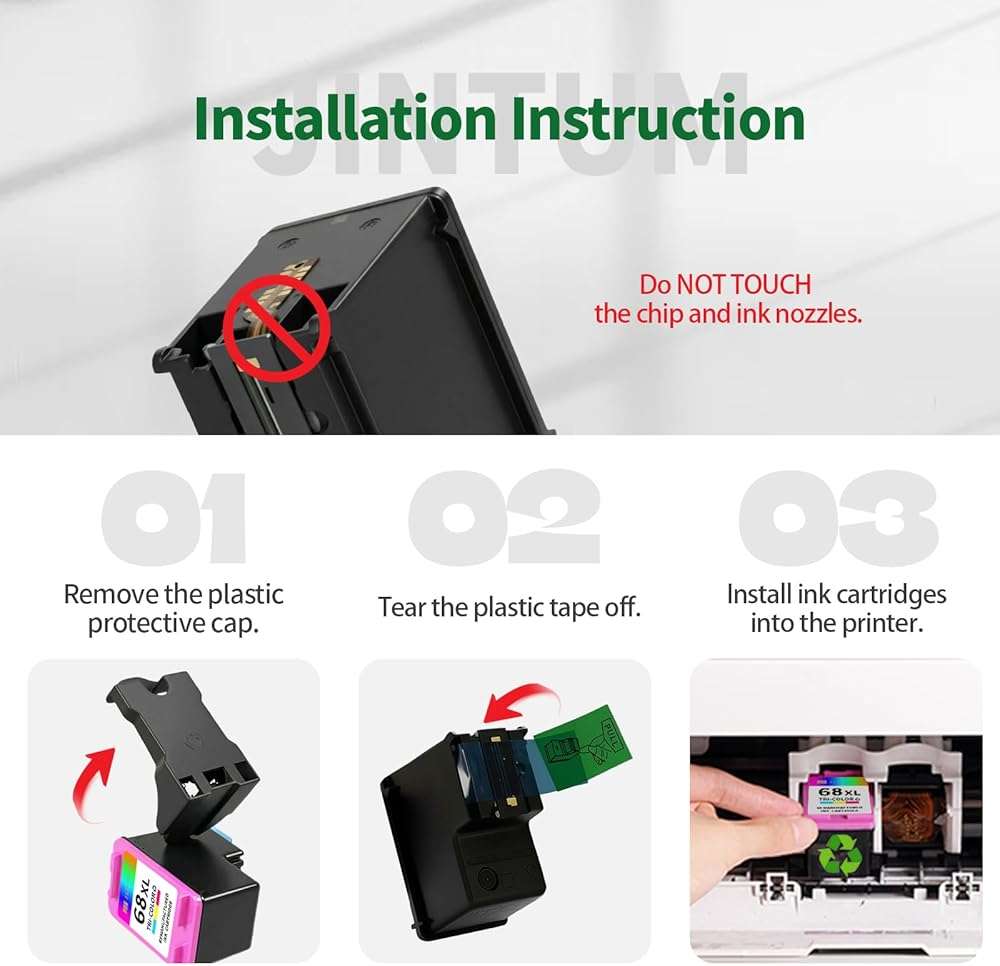 JINTUM 68XL 68 Ink Cartridge Compatible with HP 68 68XL 68e Ink Cartridges Black/Color Combo Pack Replacement for Envy 6155e 6100e 6152e 6500e 6552e 6555e 6558e Printer（1 Black 1 Tri-Color - Image 6