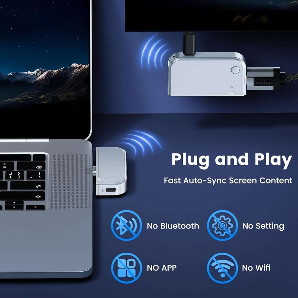 Type-C Wireless Transmitter and Receiver, 50M, Pixel-Perfect, No Network Need Input 1080P@60Hz Output, Plug&Play AV Transmitter for Phone/Tablet/Laptop/PC to Monitor/Projector/Meeting/Teaching - Image 5
