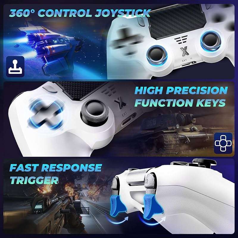 Puiseno Wireless Controller for PS-4, Dual Vibration Game Joystick/Motion Sensing/Touchpad/Speaker/3.5mm Audio Jack Headphone, Upgraded Six-Axis Sensor, Compatible with PS4/Slim/Pro Console/PC (WHITE) - Image 2