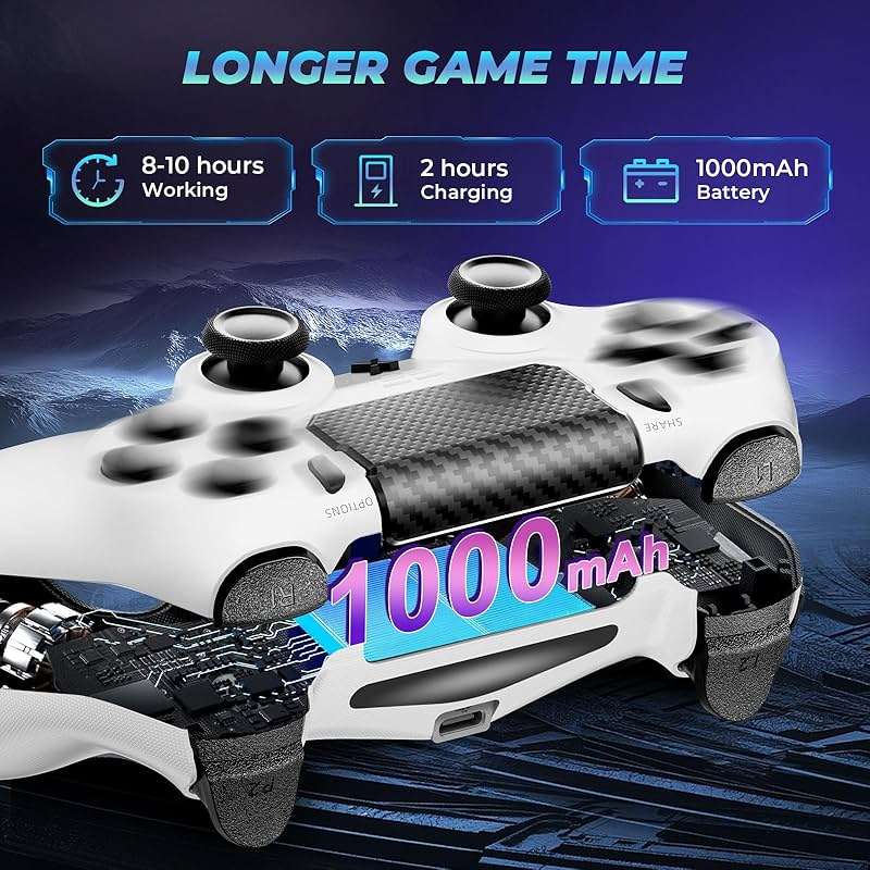Puiseno Wireless Controller for PS-4, Dual Vibration Game Joystick/Motion Sensing/Touchpad/Speaker/3.5mm Audio Jack Headphone, Upgraded Six-Axis Sensor, Compatible with PS4/Slim/Pro Console/PC (WHITE) - Image 3