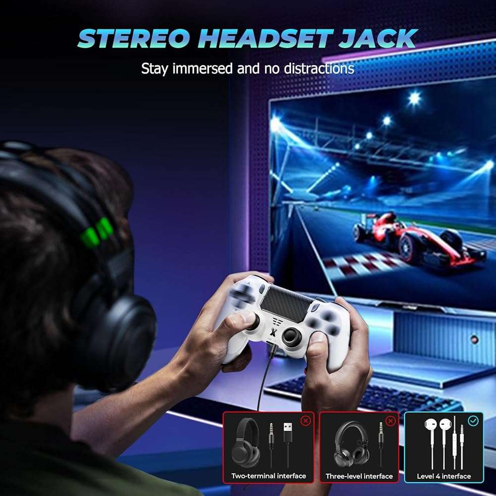 Puiseno Wireless Controller for PS-4, Dual Vibration Game Joystick/Motion Sensing/Touchpad/Speaker/3.5mm Audio Jack Headphone, Upgraded Six-Axis Sensor, Compatible with PS4/Slim/Pro Console/PC (WHITE) - Image 4