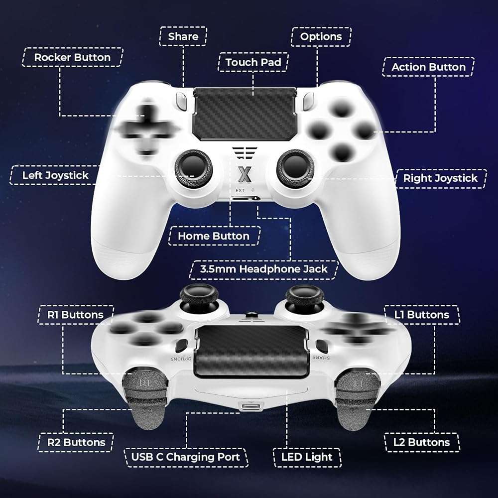 Puiseno Wireless Controller for PS-4, Dual Vibration Game Joystick/Motion Sensing/Touchpad/Speaker/3.5mm Audio Jack Headphone, Upgraded Six-Axis Sensor, Compatible with PS4/Slim/Pro Console/PC (WHITE) - Image 5