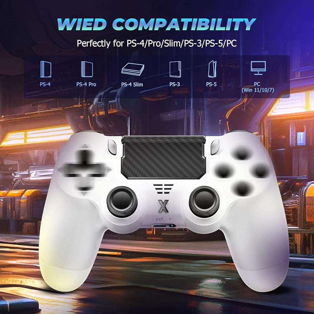 Puiseno Wireless Controller for PS-4, Dual Vibration Game Joystick/Motion Sensing/Touchpad/Speaker/3.5mm Audio Jack Headphone, Upgraded Six-Axis Sensor, Compatible with PS4/Slim/Pro Console/PC (WHITE) - Image 6