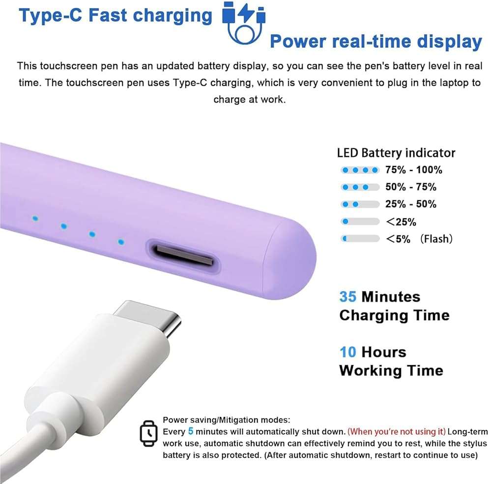 Stylus Pens for Touch Screens Power-Display Tablet Pen POM Tip Magnetic Digital Touch Pen Compatible with iPhone/iPad/Lenovo/and Other iOS/Android Smartphone and Tablet Devices (Gradient Purple - Image 2