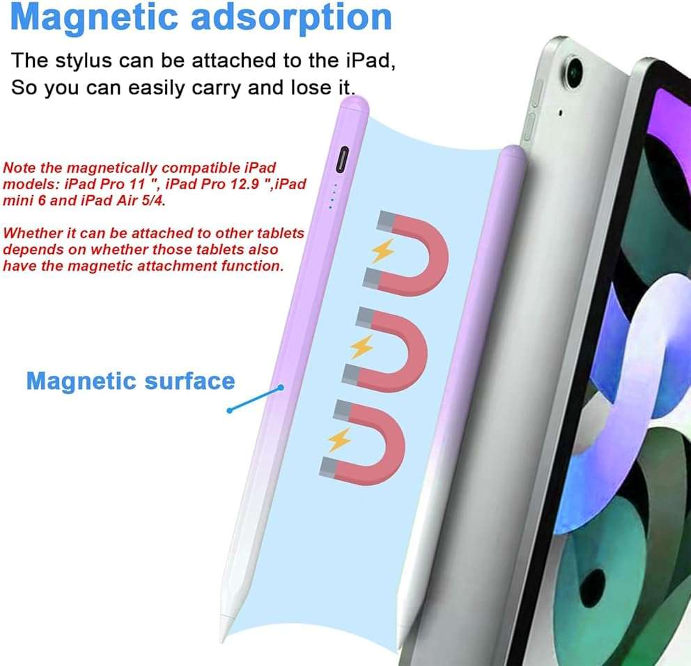 Stylus Pens for Touch Screens Power-Display Tablet Pen POM Tip Magnetic Digital Touch Pen Compatible with iPhone/iPad/Lenovo/and Other iOS/Android Smartphone and Tablet Devices (Gradient Purple - Image 3