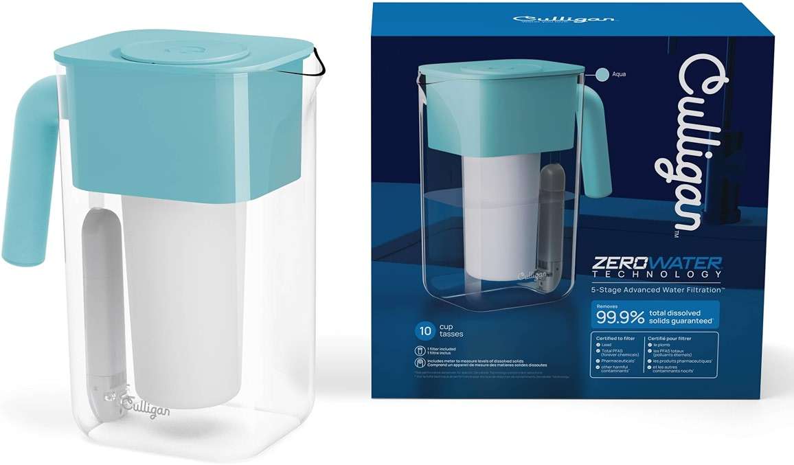 Culligan with ZeroWater Technology 10-Cup Water Filter Pitcher – Includes 5-Stage Advanced Water Filter, IAPMO Certified to Reduce Lead, Total PFAS, Mercury, Fluoride, and Chlorine - Aqua - Image 2