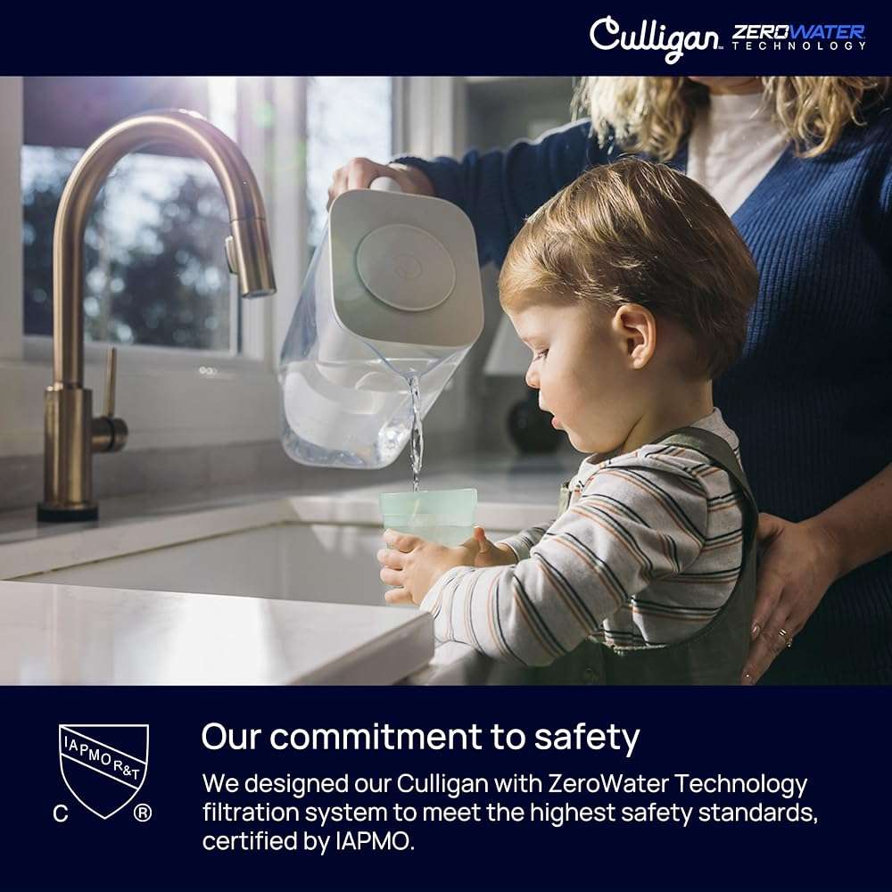 Culligan with ZeroWater Technology 10-Cup Water Filter Pitcher – Includes 5-Stage Advanced Water Filter, IAPMO Certified to Reduce Lead, Total PFAS, Mercury, Fluoride, and Chlorine - Aqua - Image 8