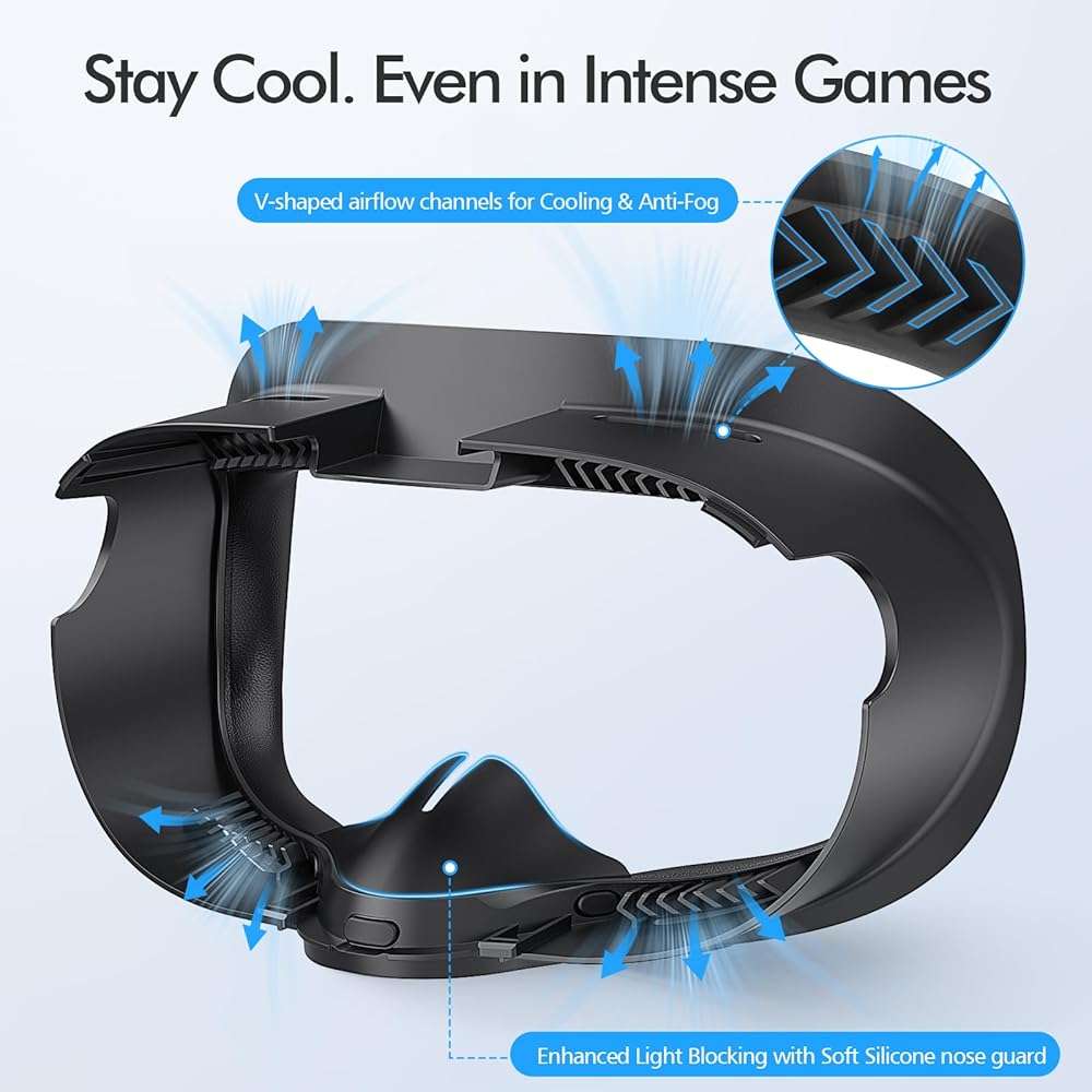 Face Pad for Meta Quest 3 Facial Interface for Oculus Quest 3 Accessories Sweet-Proof PU Leather Foam Cushion Face Cover Replacement Black - Image 3
