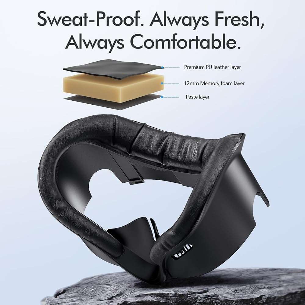 Face Pad for Meta Quest 3 Facial Interface for Oculus Quest 3 Accessories Sweet-Proof PU Leather Foam Cushion Face Cover Replacement Black - Image 5