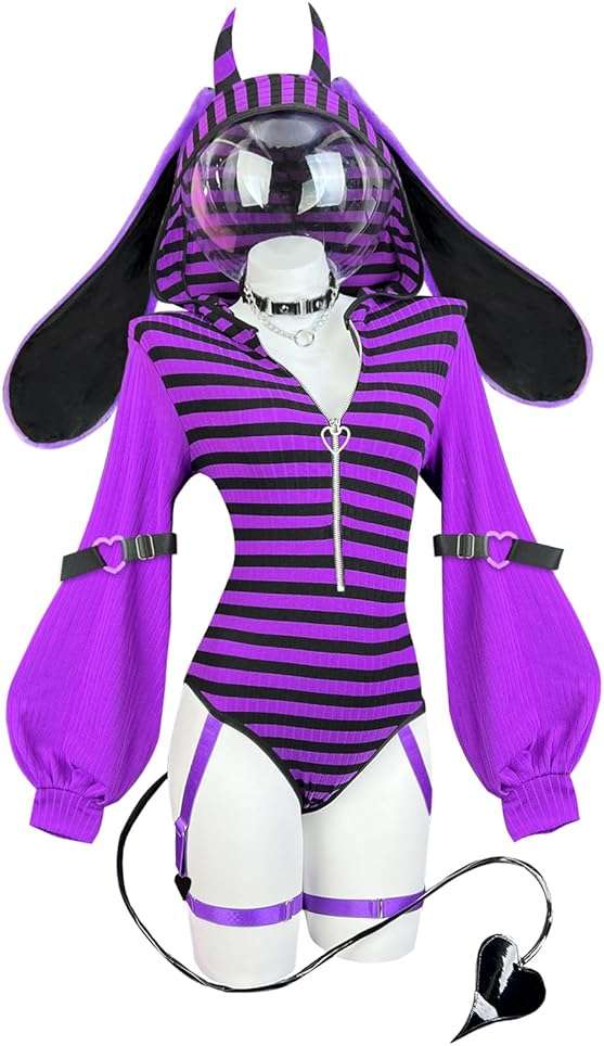 KORURACLUB Bunny lingerie Cosplay lingerie Stripe Costume Demon Bunny Sexy Bodysuit jail costume - Image 1