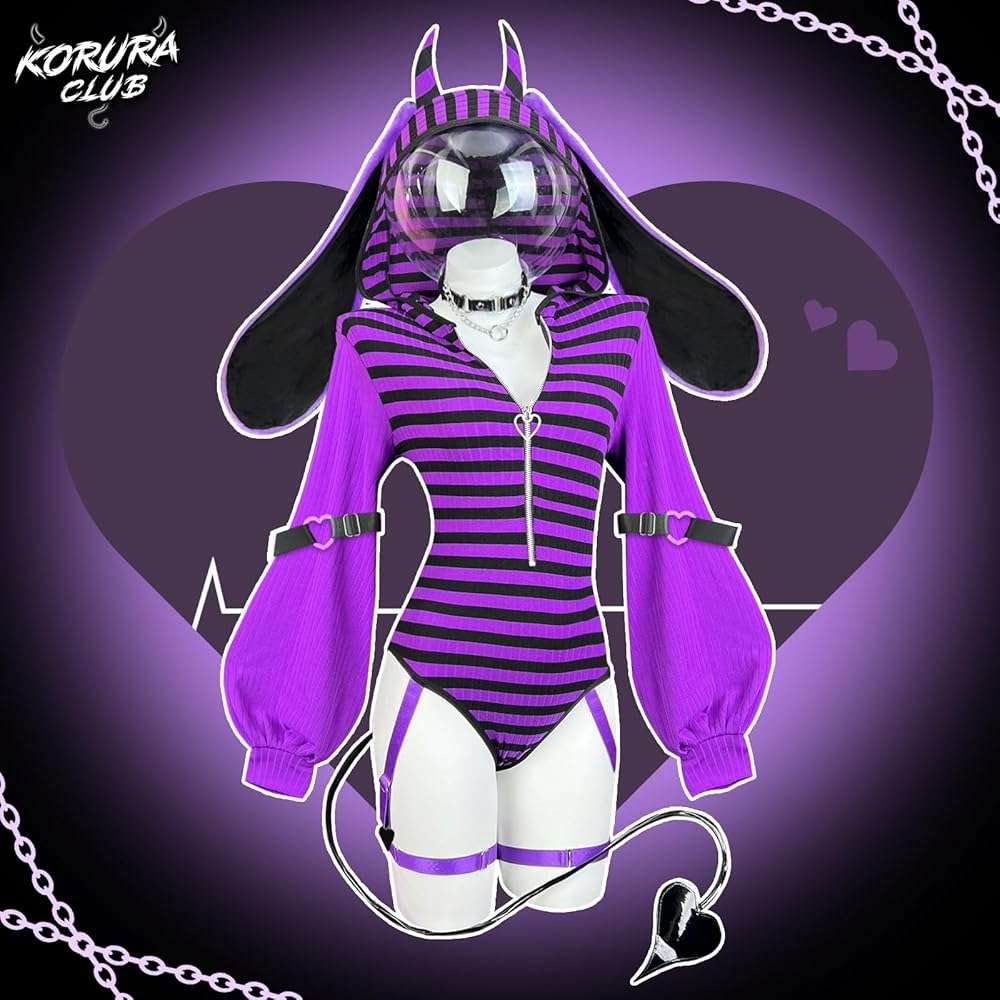 KORURACLUB Bunny lingerie Cosplay lingerie Stripe Costume Demon Bunny Sexy Bodysuit jail costume - Image 3