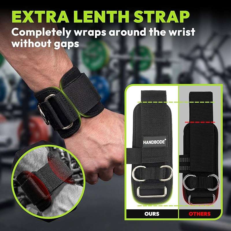HANDBODE Lifting Wrist Straps for Weightlifting, Gym Wraps with Double D-Ring for Secure Grip, Deadlift, Pull Up, Bodybuilding, Cable Workout, Fit Men Women, Extra-Long Padded - Image 3