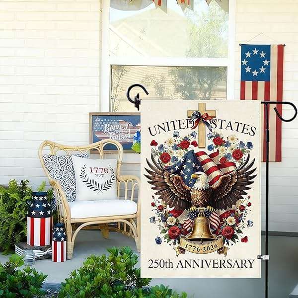 Baccessor 250 Years USA Garden Flag 12.5 x 18 Inch, Double Sided Burlap 250th Anniversary Patriotic Banner Small Yard Flag for Porch Patio Holiday Outdoor Outside 1776-2026 Commemorative Decor - Image 6