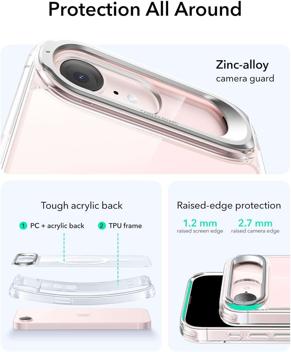 ESR for iPhone 17e Case & iPhone 16e Case with Stash Stand, Compatible with MagSafe, Military-Grade Drop Protection Magnetic Phone Case for iPhone 17e/iPhone 16e, Scratch-Resistant Back Cover,Clear - Image 3