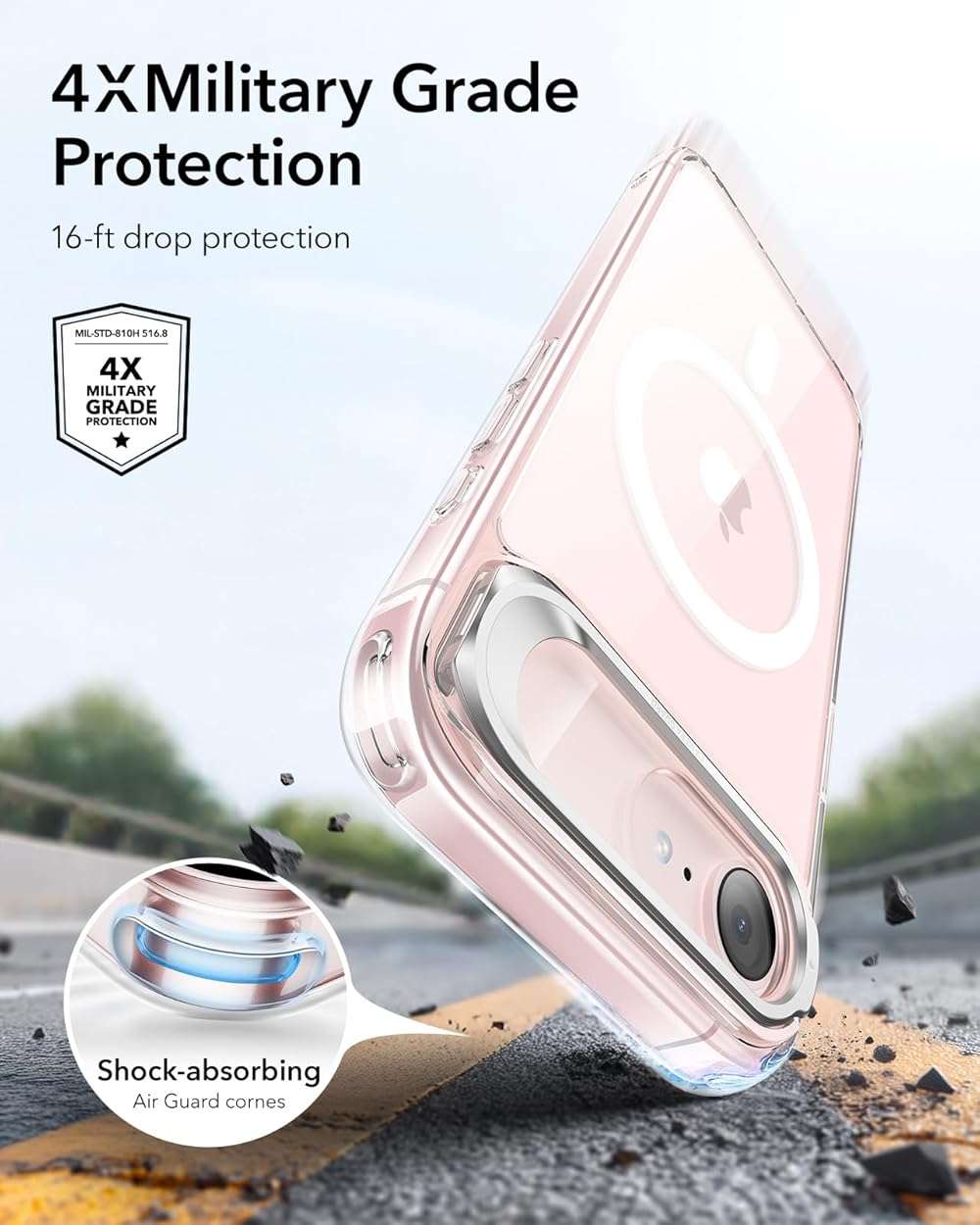 ESR for iPhone 17e Case & iPhone 16e Case with Stash Stand, Compatible with MagSafe, Military-Grade Drop Protection Magnetic Phone Case for iPhone 17e/iPhone 16e, Scratch-Resistant Back Cover,Clear - Image 4