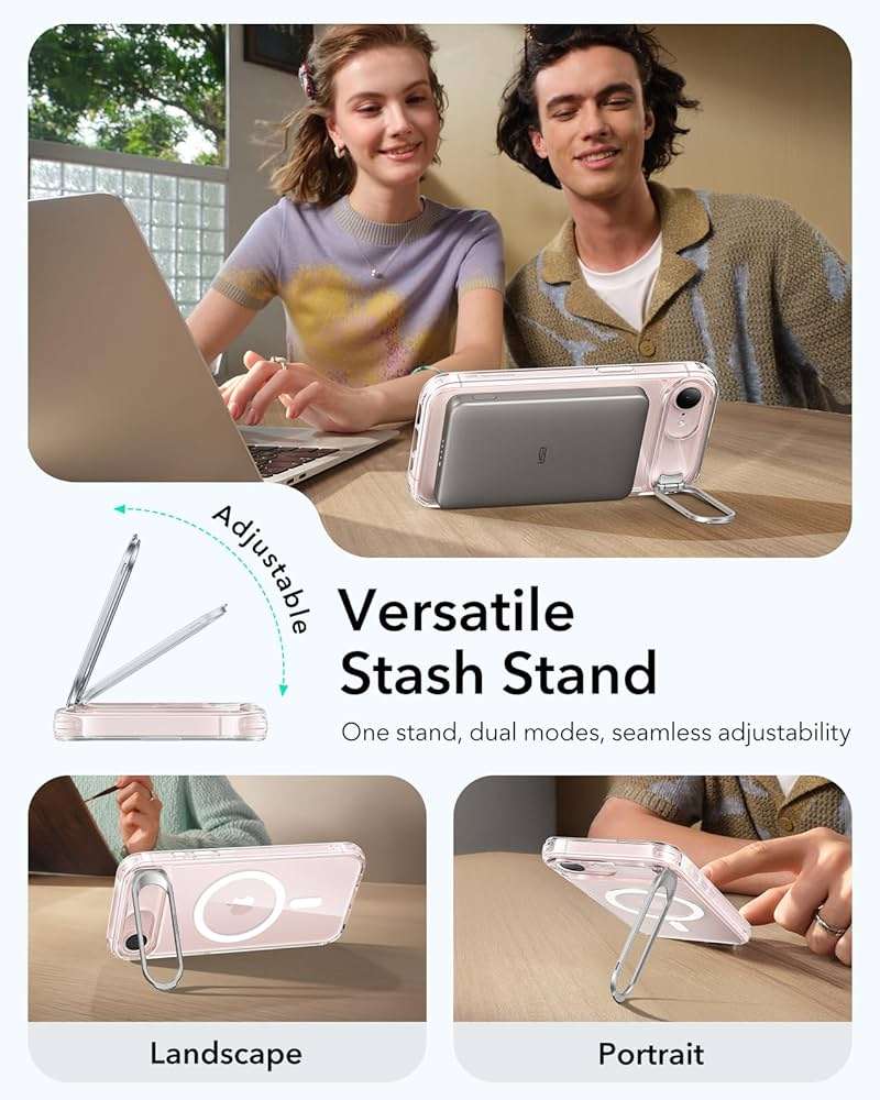 ESR for iPhone 17e Case & iPhone 16e Case with Stash Stand, Compatible with MagSafe, Military-Grade Drop Protection Magnetic Phone Case for iPhone 17e/iPhone 16e, Scratch-Resistant Back Cover,Clear - Image 5