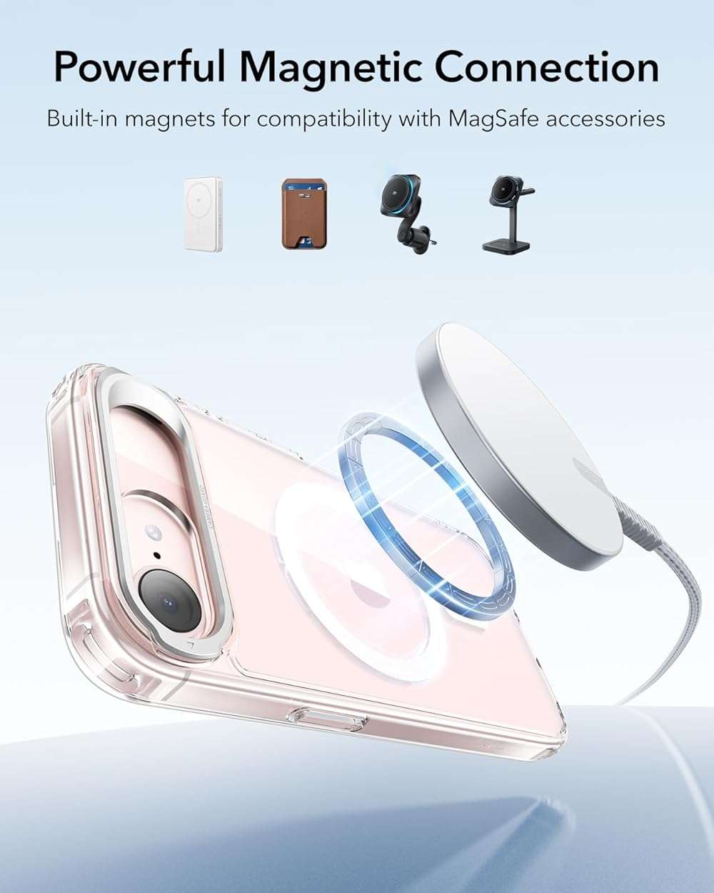 ESR for iPhone 17e Case & iPhone 16e Case with Stash Stand, Compatible with MagSafe, Military-Grade Drop Protection Magnetic Phone Case for iPhone 17e/iPhone 16e, Scratch-Resistant Back Cover,Clear - Image 6