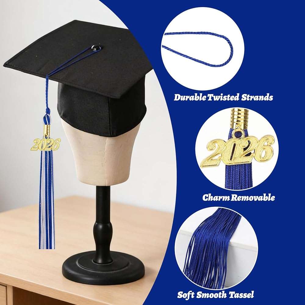 25 Pieces 2026 Graduation Tassel Bulk,Graduation Cap Tassels Decoration with 2026 Year Gold Date Charms,Grad Gifts for 2026 Year Grad Ceremonies Souvenir Class of 2026 for Grad Cap (Blue and White) - Image 4