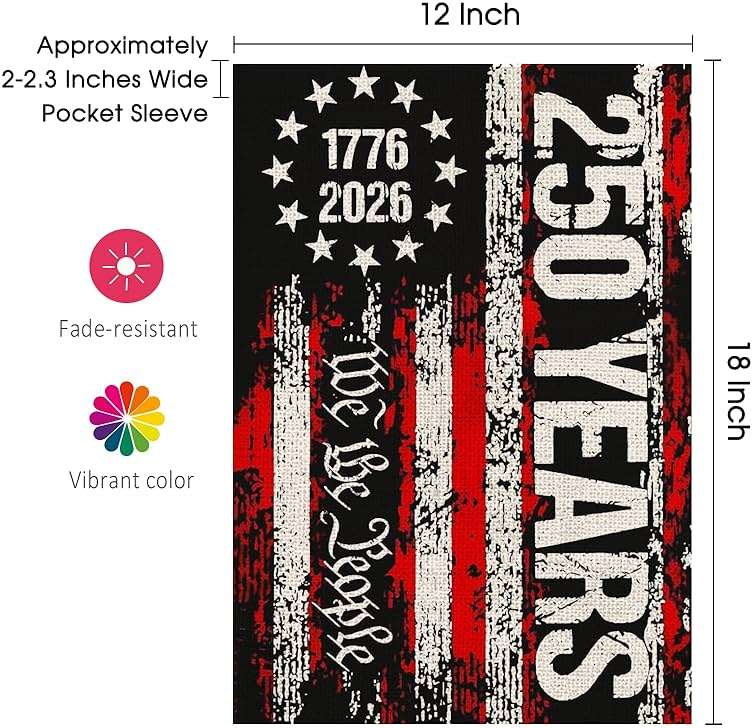 250 Anniversary Usa Garden Flags for Outside, 250 Anniversary USA Flag We the People 1776-2026 Patriotic 4th of July Decorations Yard Sign Double-Sided Waterproof Flag 12x18 Inch 250 Year American Flag - Image 9