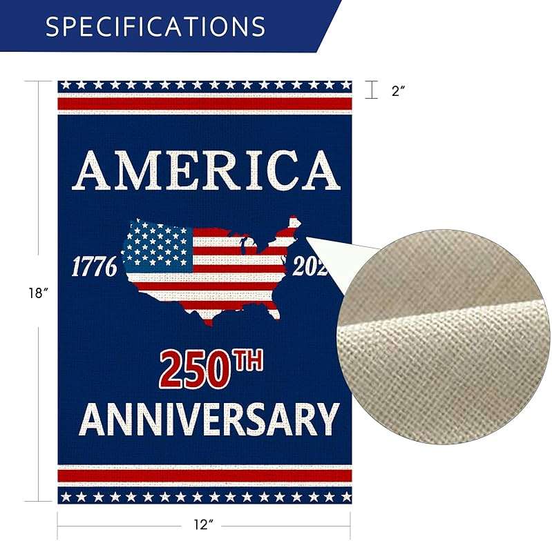250 Anniversary Usa Garden Flags for Outside, 250 Anniversary USA Flag with Map Design, 1776-2026 Patriotic 4th of July Decorations Yard Sign Double-Sided Waterproof Flag 12x18 Inch 250 Year American Flag - Image 3