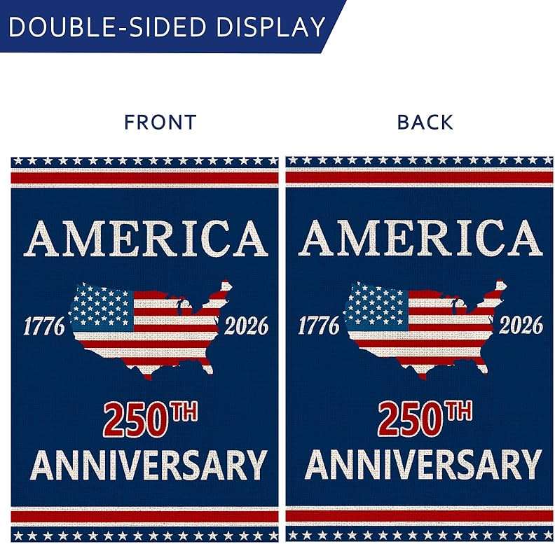 250 Anniversary Usa Garden Flags for Outside, 250 Anniversary USA Flag with Map Design, 1776-2026 Patriotic 4th of July Decorations Yard Sign Double-Sided Waterproof Flag 12x18 Inch 250 Year American Flag - Image 4