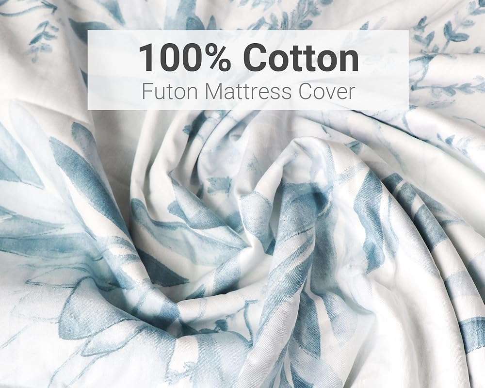 100% Cotton Futon Mattress Cover, Washable Japanese Floor Bed Protector with Zipper, Dust‑Proof Replacement Slipcover for Tatami Mat, Fits Up to 4-Inch Thick Mattresses, Full/Queen - Image 2