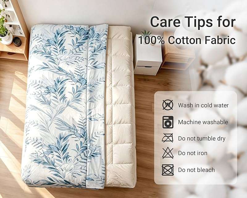 100% Cotton Futon Mattress Cover, Washable Japanese Floor Bed Protector with Zipper, Dust‑Proof Replacement Slipcover for Tatami Mat, Fits Up to 4-Inch Thick Mattresses, Full/Queen - Image 3